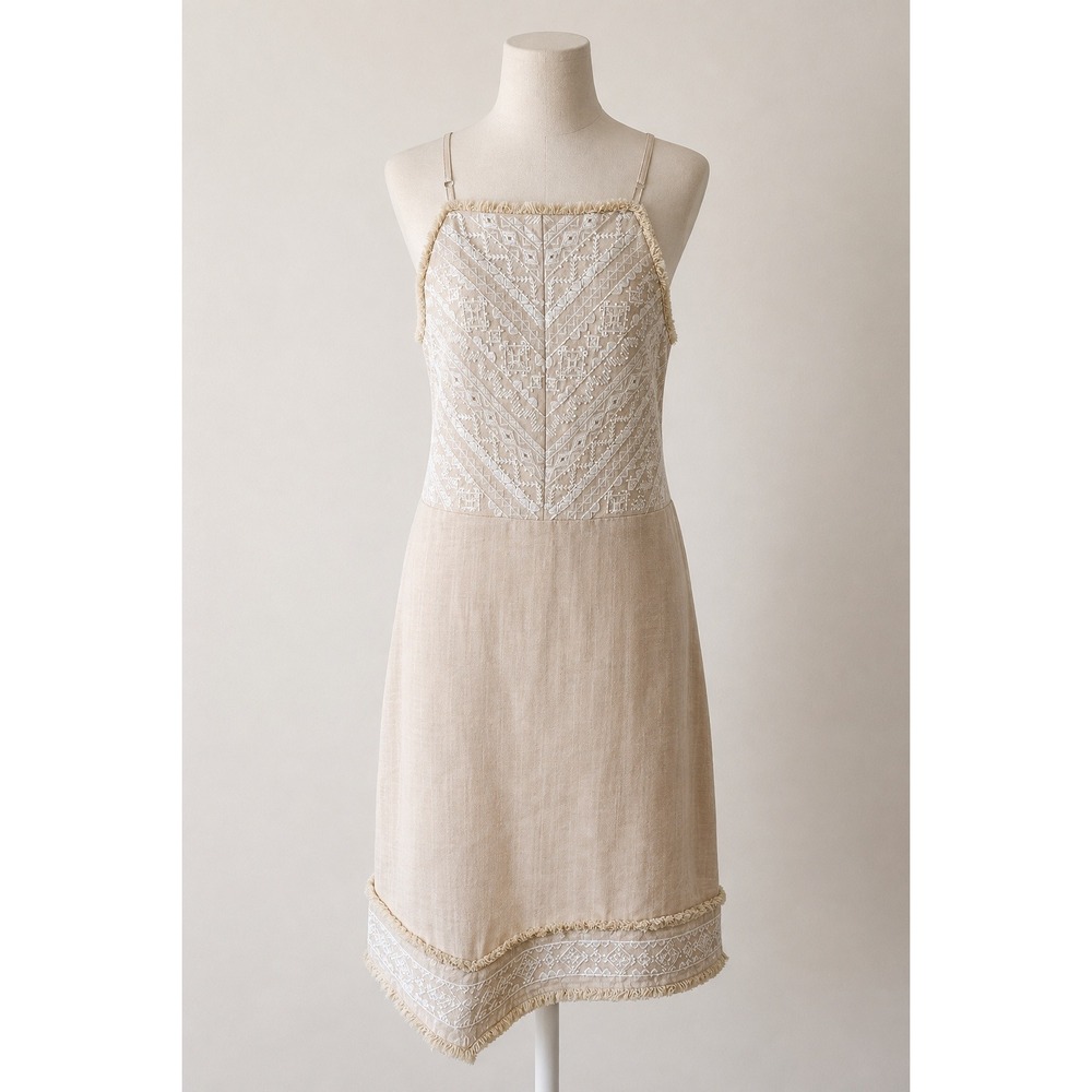Miss Me Dress Size Small Cream Boho Fringe Embroidered Back Zip Mini Dress NWT